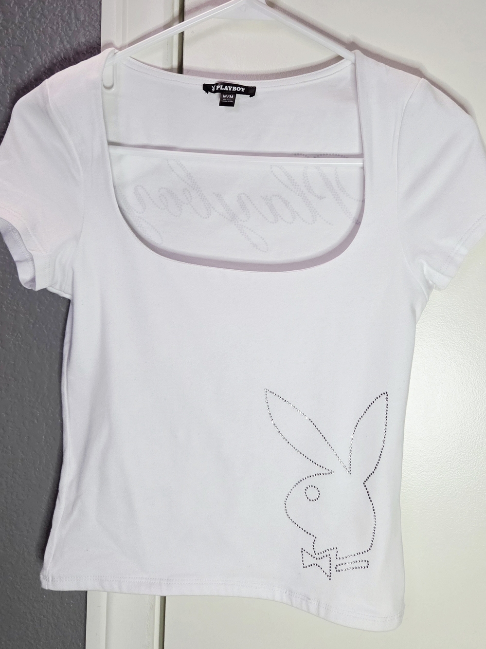 Playboy White Scoop Neck Short Sleeve Tee Y2K